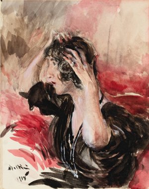 Woman fixing her hair by Giovanni Boldini Oil Painting