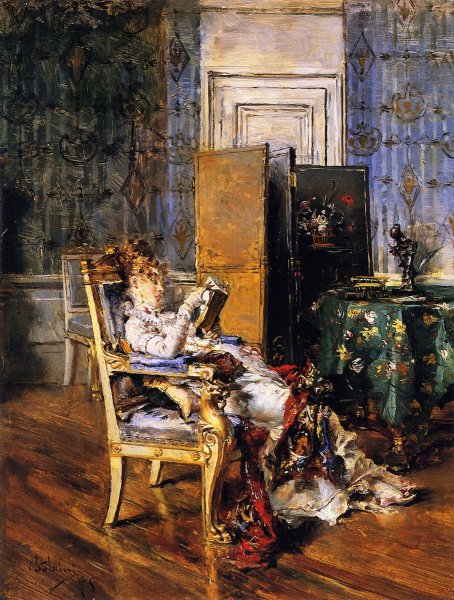 Woman Reading by Giovanni Boldini - Hand-Painted Oil Painting Reproduction