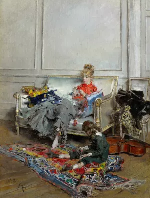 Young Woman Crocheting by Giovanni Boldini Oil Painting