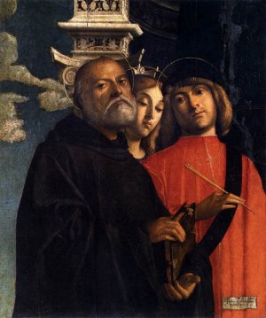 Sts Benedict, Thecla, and Damian Oil painting by Giovanni Buonconsiglio