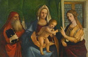 The Madonna And Child With Saints Jerome And Catherine by Giovanni Buonconsiglio Oil Painting