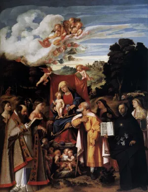Virgin Enthroned with Angels and Saints by Giovanni Cariani - Oil Painting Reproduction