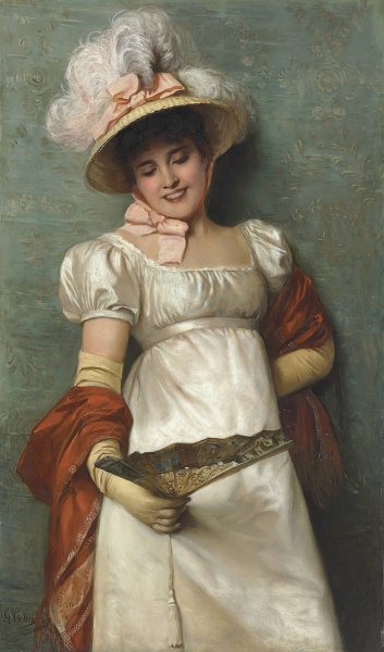 A Fair Maiden by Giovanni Costa - Hand-Painted Oil Painting Reproduction
