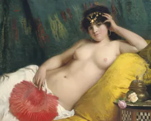 An Odalisque With A Red Fan by Giovanni Costa Oil Painting