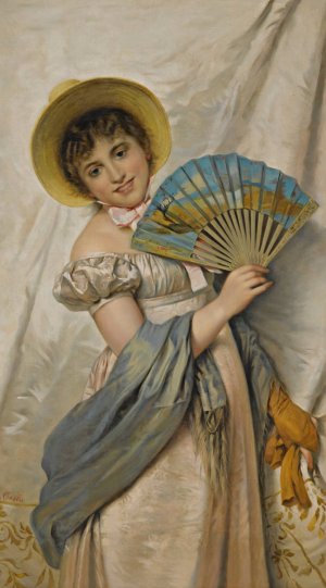 Her New Fan by Giovanni Costa Oil Painting