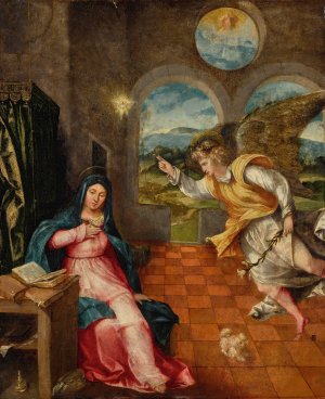 The Annunciation by Giovanni Da Asola Oil Painting