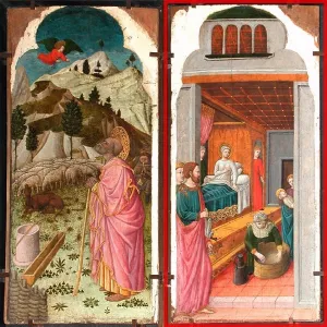 The Angel Appearing to Joachim; The Birth of the Virgin by Giovanni Da Rimini - Oil Painting Reproduction