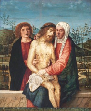 Pieta with Virgin and St. John by Giovanni Di Niccolo Mansueti Oil Painting
