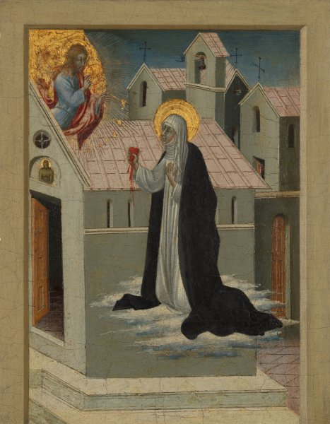 Saint Catherine of Siena Exchanging Her Heart with Christ by Giovanni Di Paolo - Hand-Painted Oil Painting Reproduction