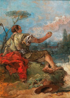 Paris holding an apple by Giovanni Domenico Tiepolo Oil Painting