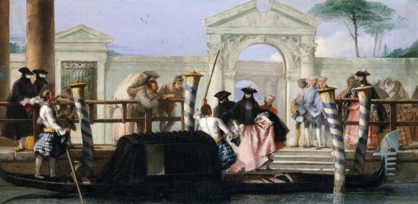The Departure of the Gondola  by Giovanni Domenico Tiepolo - Hand-Painted Oil Painting Reproduction
