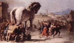 The Procession of the Trojan Horse in Troy Oil painting by Giovanni Domenico Tiepolo