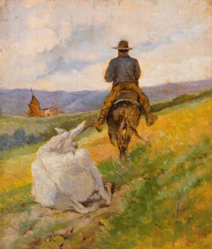 Buttero A Cavallo E Mulo Bianco by Giovanni Fattori Oil Painting