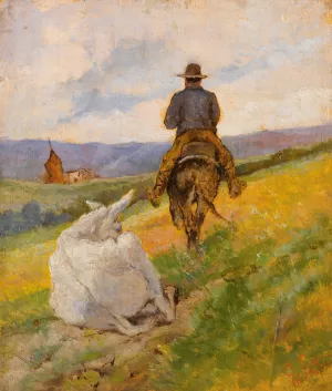 Buttero A Cavallo E Mulo Bianco by Giovanni Fattori Oil Painting
