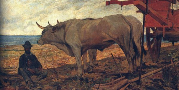 Il Carro Rosso also known as Il Riposo by Giovanni Fattori - Hand-Painted Oil Painting Reproduction
