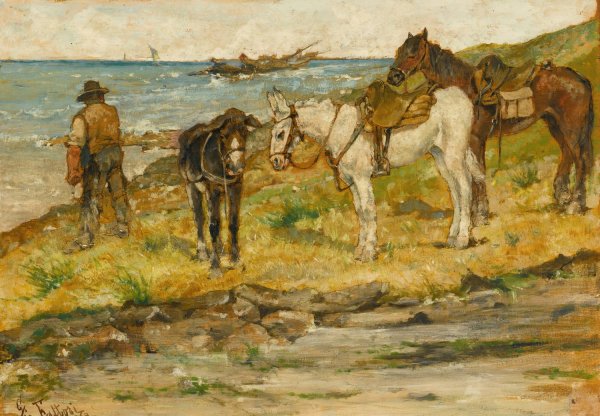 Paesaggio Con Cavalli   by Giovanni Fattori - Hand-Painted Oil Painting Reproduction