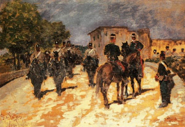 Soldati in Marcia by Giovanni Fattori - Hand-Painted Oil Painting Reproduction
