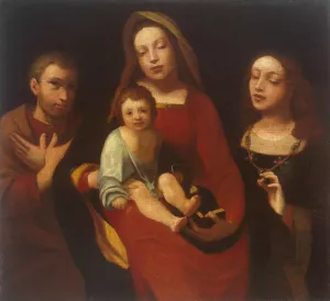 Madonna and Child with Sts Francis and Catherine by Giovanni Francesco Caroto - Oil Painting Reproduction