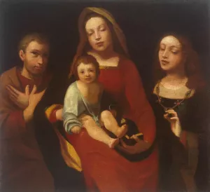 Madonna and Child with Sts Francis and Catherine Oil painting by Giovanni Francesco Caroto
