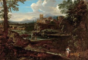 Classical landscape by Giovanni Francesco Grimaldi Oil Painting