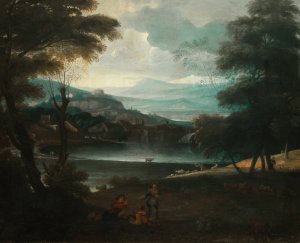 Landscape with resting shepherds by Giovanni Francesco Grimaldi Oil Painting