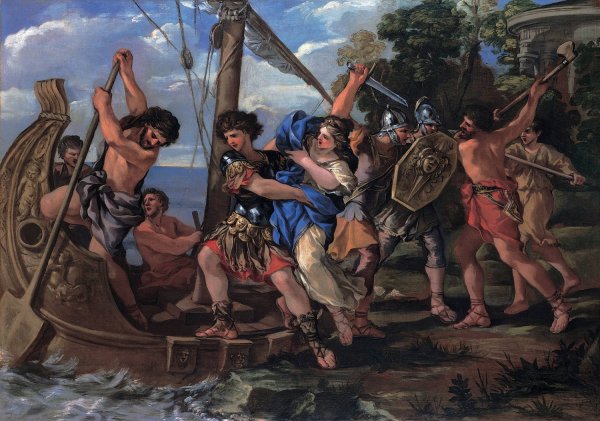 The Elena kidnapping  by Giovanni Francesco Romanelli - Hand-Painted Oil Painting Reproduction