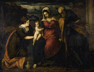The Holy Family With Mary Magdalene by Giovanni Galizzi Oil Painting
