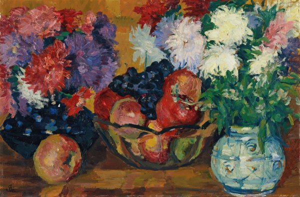 Main Product Photo of Stillleben Mit Astern, apfeln Und Trauben  Painting by Giovanni Giacometti