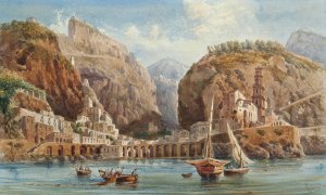 Fishing at Atrani on the Amalfi coast by Giovanni Giordano Lanza Oil Painting
