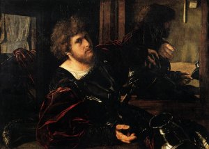 Portrait of a Man in Armour known as Gaston de Foix} Oil painting by Giovanni Girolamo Savoldo