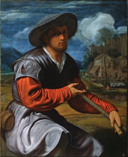 Shepherd with a Flute by Giovanni Girolamo Savoldo - Hand-Painted Oil Painting Reproduction