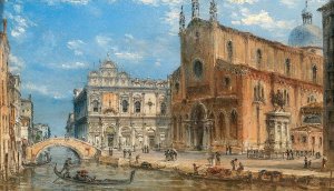 A view of San Zanipolo with the Colleoni equestrian by Giovanni Grubacs Oil Painting