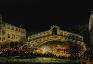 Nocturnal Venetian scene on the Feast of the Redentore by Giovanni Grubacs Oil Painting
