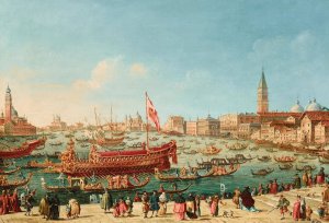 The Doge on the Bucintoro near the Riva di Sant'Elena, Venice by Giovanni Grubacs Oil Painting