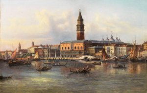 Venice, a View of Palazzo Ducale from the Bacino by Giovanni Grubacs Oil Painting