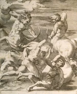 Battle Between Hercules and Centaurs by Giovanni Jacopo Caraglio - Oil Painting Reproduction