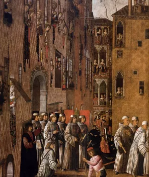 Miracle of the Relic of the Holy Cross in Campo San Lio Detail Oil painting by Giovanni Mansueti
