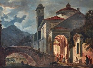 Figures at the Entrance to a Church by Giovanni Migliara Oil Painting