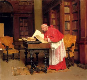 A Cardinal In His Study by Giovanni Paolo Bedini - Oil Painting Reproduction