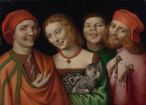 Three Men With a Woman Holding A Cat by Giovanni Paolo Lomazzo Oil Painting