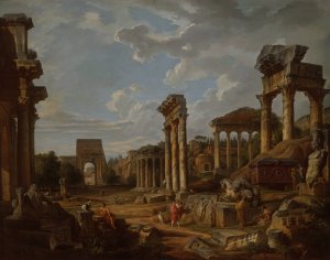 A Capriccio of the Roman Forum by Giovanni Paolo Panini Oil Painting