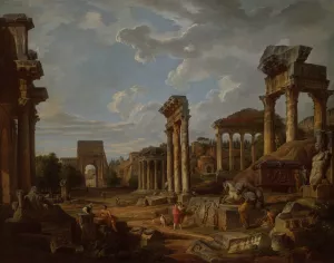 A Capriccio of the Roman Forum by Giovanni Paolo Panini Oil Painting