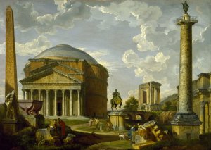 Fantasy View with the Pantheon and other Monuments of Ancient Rome by Giovanni Paolo Panini Oil Painting