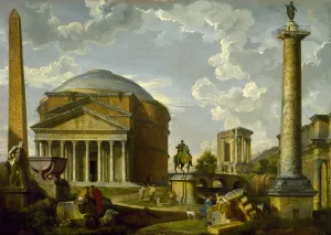 Fantasy View with the Pantheon and other Monuments of Ancient Rome by Giovanni Paolo Panini Oil Painting
