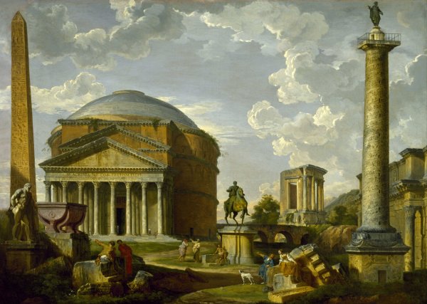 Fantasy View with the Pantheon and other Monuments of Ancient Rome by Giovanni Paolo Panini - Hand-Painted Oil Painting Reproduction