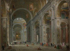 Interior of Saint Peter's, Rome by Giovanni Paolo Panini Oil Painting