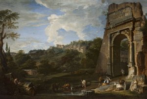 Landscape with the Arch of Titus by Giovanni Paolo Panini Oil Painting