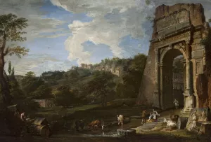 Landscape with the Arch of Titus by Giovanni Paolo Panini Oil Painting