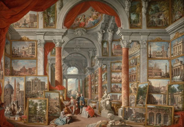 Picture Gallery with Views of Modern Rome  by Giovanni Paolo Panini - Hand-Painted Oil Painting Reproduction