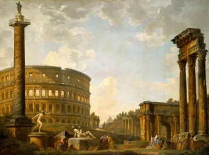 Roman Capriccio; The Colosseum and Other Monuments by Giovanni Paolo Panini Oil Painting